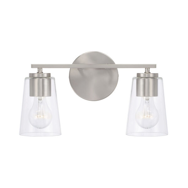 Portman Brushed Nickel Two-Light Bath Vanity with Clear Glass, image 4