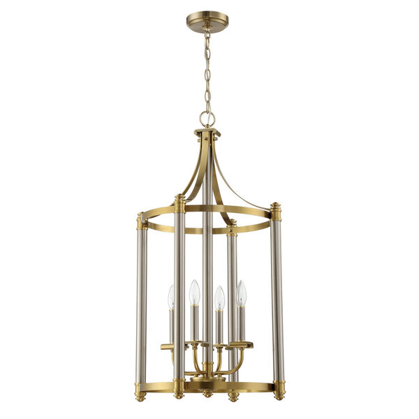 Stanza Brushed Polished Nickel and Satin Brass Four-Light Foyer Pendant, image 1