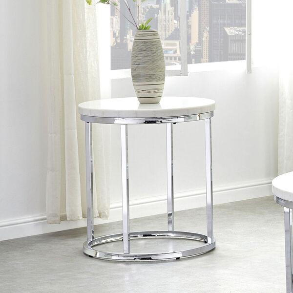 Echo White and Chrome Round End Table, image 1