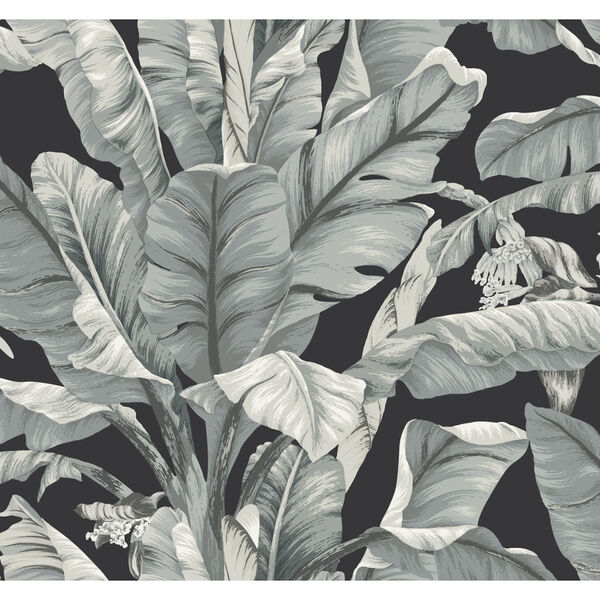 Black and White 27 In. x 27 Ft. Banana Leaf Wallpaper, image 2