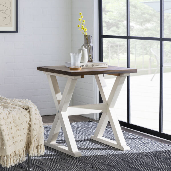 Robin Rustic Oak and White X Leg Solid Wood Side Table, image 3