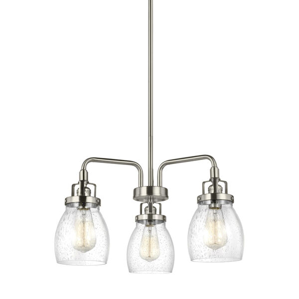 Belton Brushed Nickel Three-Light LED Chandelier with Seeded Glass, image 3