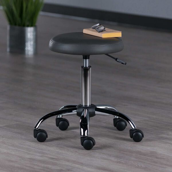 Clyde Charcoal Chrome Adjustable Cushion Seat Swivel Stool, image 2