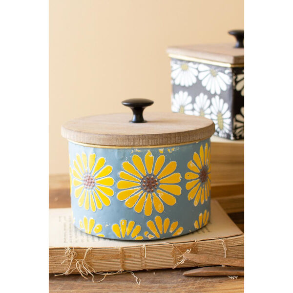 Multicolor Wood Metal Canisters Painted Flower Detail, Set of Four, image 3