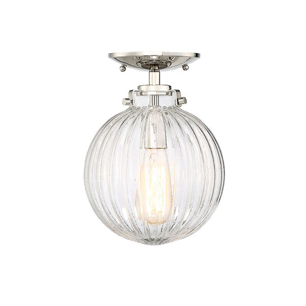Whittier Polished Nickel One-Light Semi Flush Mount with Ribbed Glass, image 1
