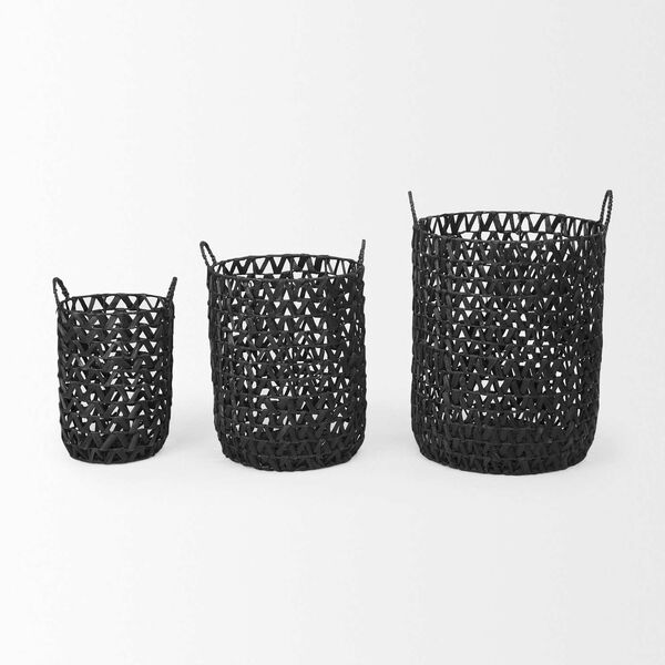 Lola Black Hyacinth Zig Zag Weave Round Basket with Handles, Set of 3, image 2