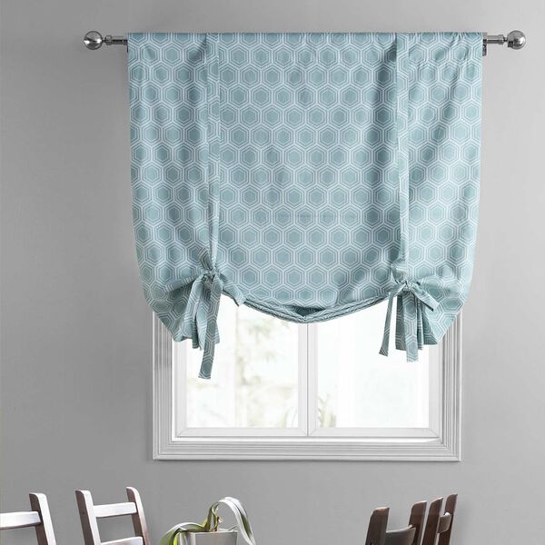 Honeycomb Ripple Aqua Printed Cotton Tie-Up Window Shade Single Panel, image 2