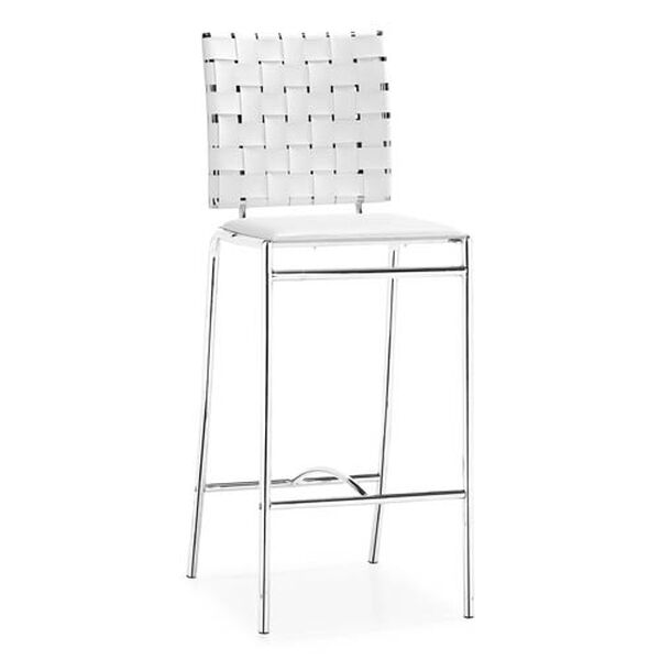 Criss Cross White and Chromed Steel Counter Chair, Set of Two, image 1