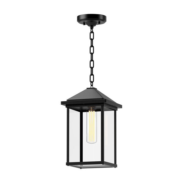 Larchmont Textured Black One-Light Outdoor Pendant with Clear Glass, image 1