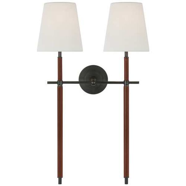 Bryant Bronze and Black Two-Light Double Tail Wall Sconce with Linen Shade by Thomas O'Brien, image 1