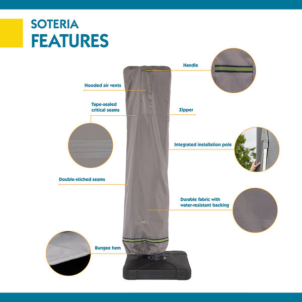 Soteria Grey RainProof 101 In. Patio Offset Umbrella Cover with Integrated Installation Pole, image 4