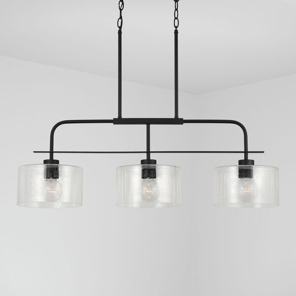 HomePlace Matte Black Three-Light Island Pendant with Clear Seeded Glass, image 7