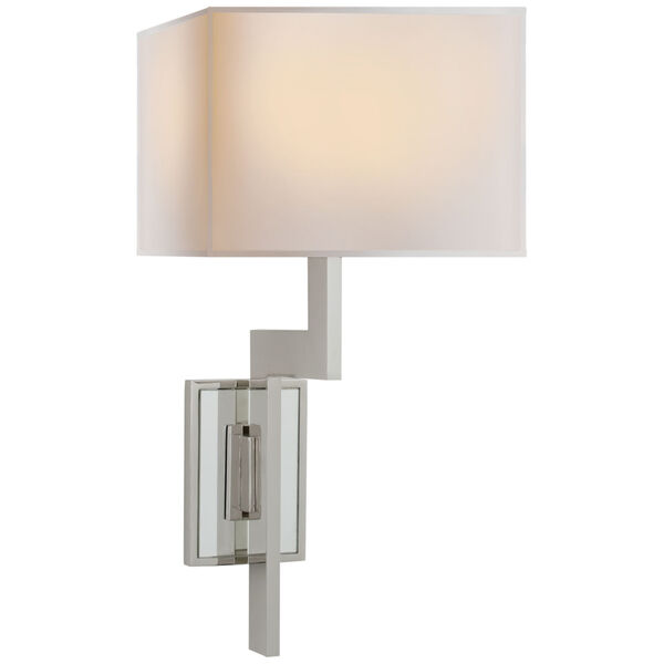 Angle Mirror Sconce in Polished Nickel with Natural Paper Shade by Ian K. Fowler, image 1