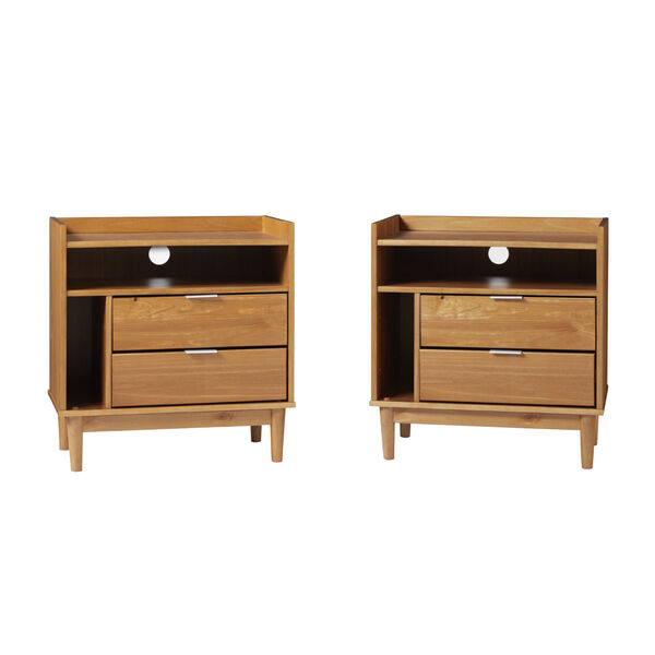 Lee Caramel Solid Wood Two-Drawer Night Stand with Gallery, Set of Two, image 3
