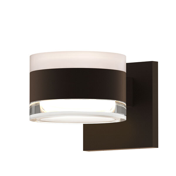 Inside-Out REALS Textured Bronze Up Down LED Wall Sconce with Cylinder Lens and Cylinder Cap - White Cap with Clear Lens, image 1