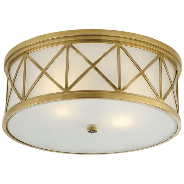 Montpelier Large Flush Mount in Hand-Rubbed Antique Brass with Frosted Glass by Suzanne Kasler, image 1