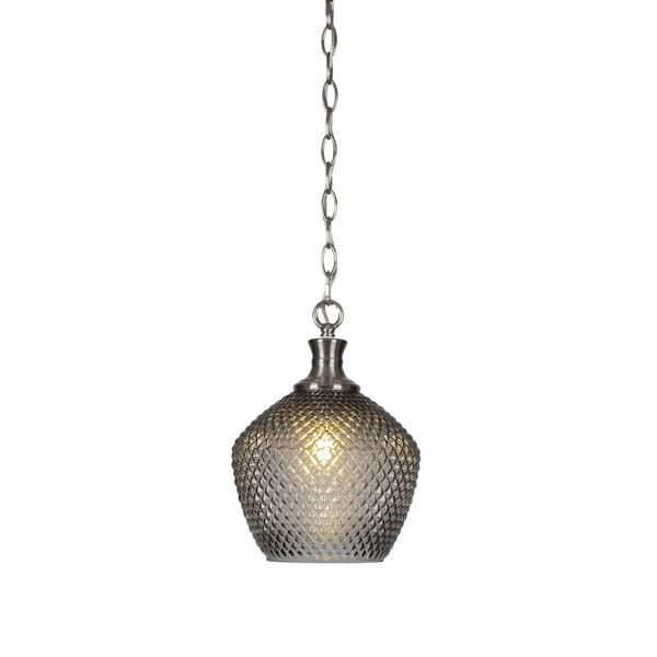 Zola Brushed Nickel Nine-Inch One-Light Chain Hung Mini Pendant with Smoke Textured Glass Shade, image 1