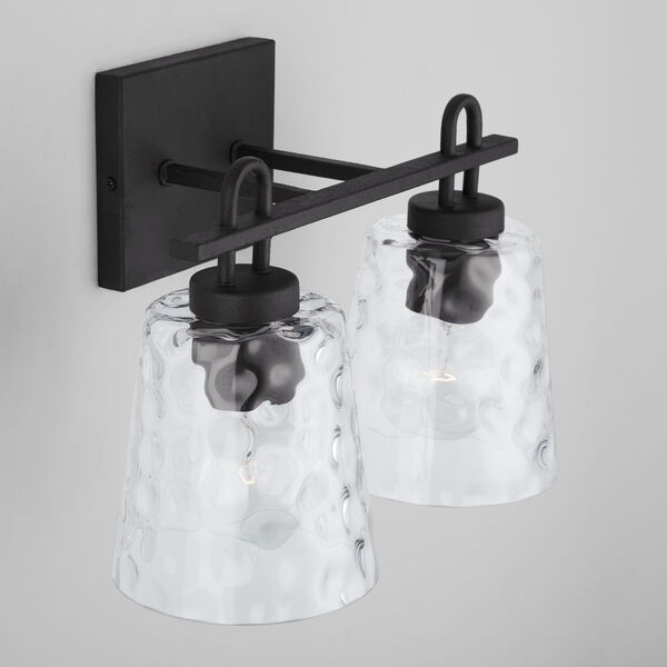 Black Iron Two-Light Bath Vanity with Clear Water Glass, image 3