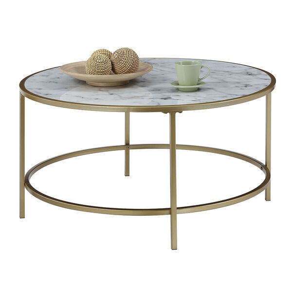 Gold Coast White Faux Marble Round Coffee Table, image 5