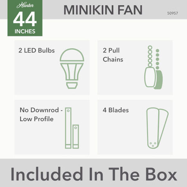 Minikin Brushed Nickel 44-Inch Low Profile Ceiling Fan with LED Light Kit and Pull Chain, image 8