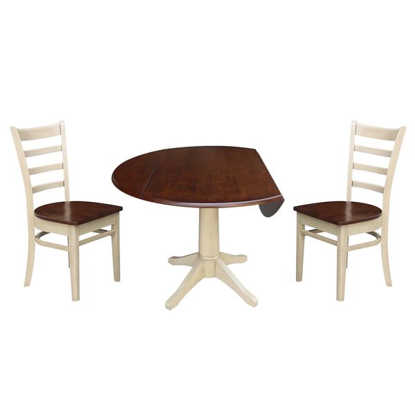 Antiqued Almond and Espresso 42-Inch Round Top Pedestal Dining Table with Chairs, 3-Piece, image 1