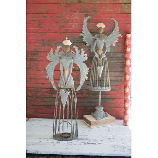 Rustic Grey Metal Christmas Angels, Set of 2, image 2