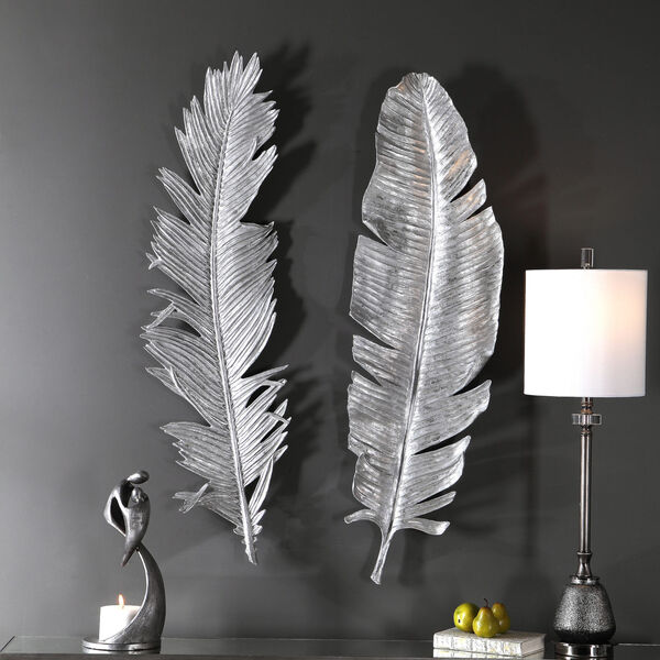 Sparrow Silver 14-Inch Feather Wall Decor, image 1