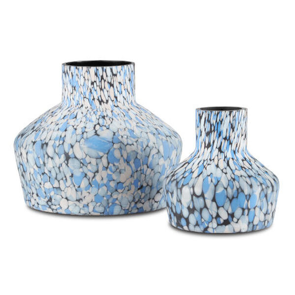 Niva Black and Blue Confetti Glass Vase, Set of 2, image 1