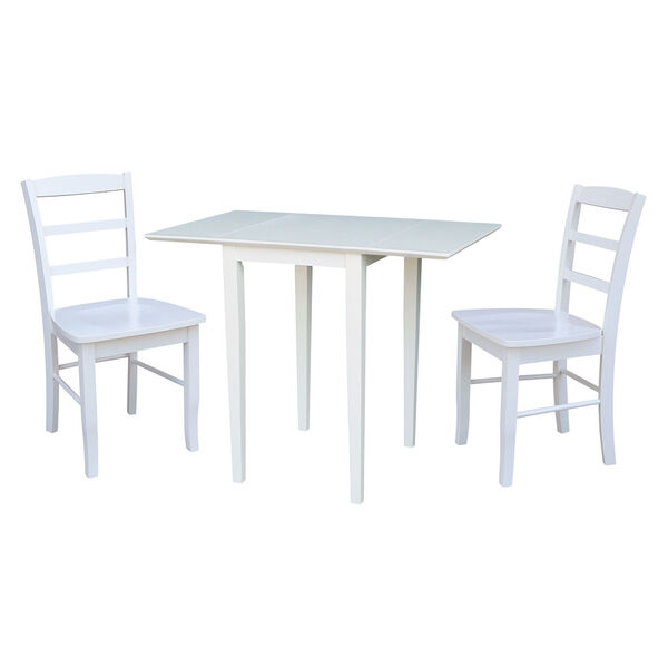White Small Dual Drop Leaf Dining Table with Two Ladderback Chair, Three-Piece, image 2