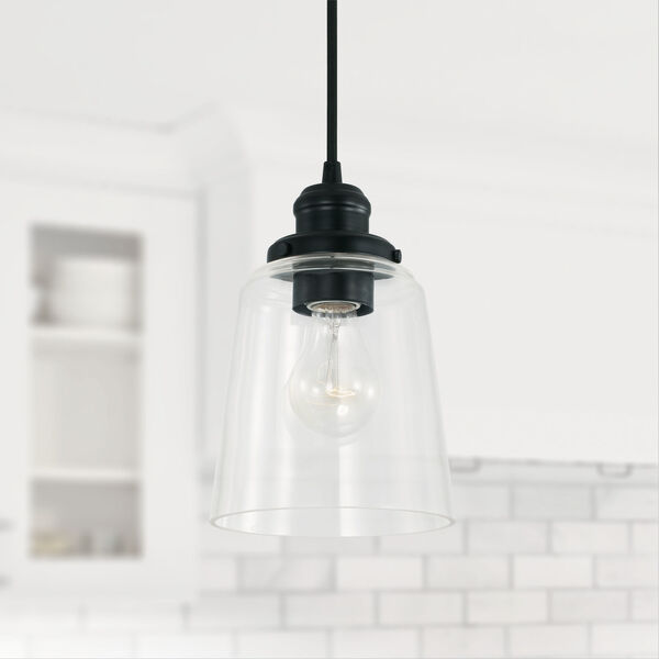 Fallon Matte Black One-Light Mini Pendant with Clear Glass Shade and Braided Cord, image 2