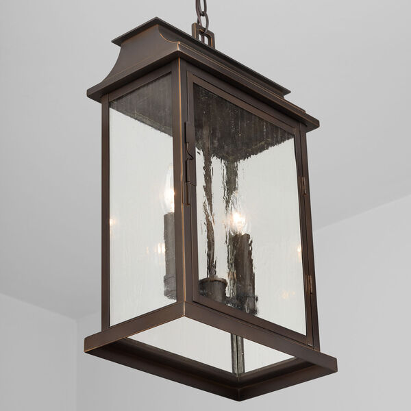 Bolton Oiled Bronze Two-Light Outdoor Hanging Pendant with Antiqued Glass, image 3