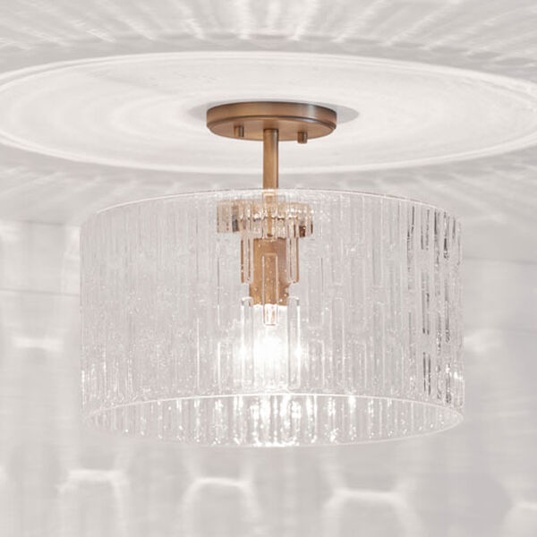 Emerson Aged Brass One-Light Dual Semi-Flush with Embossed Seeded Glass, image 6