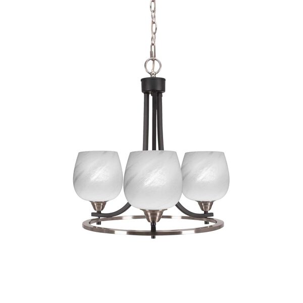 Paramount Matte Black Brushed Nickel Three-Light Chandelier with White Dome Marble Glass, image 1