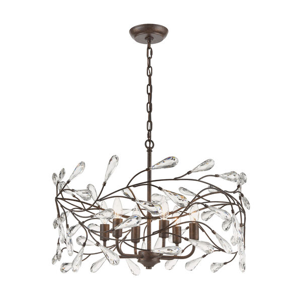 Crislett Sunglow Bronze Six-Light 23-Inch Pendant With Clear Crystal, image 1
