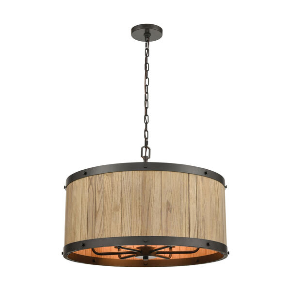 Wooden Barrel Oil Rubbed Bronze and Natural Wood 25-Inch Six-Light Chandelier, image 1