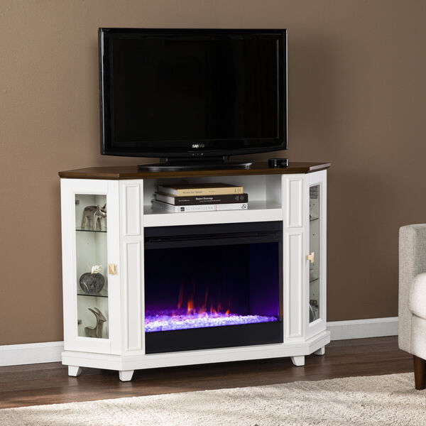Dilvon White and brown Electric Color Changing Fireplace with Media Storage, image 1