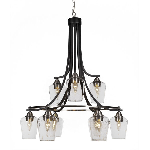 Paramount Matte Black and Brushed Nickel Nine-Light 30-Inch Chandelier with Clear Bubble Glass, image 1