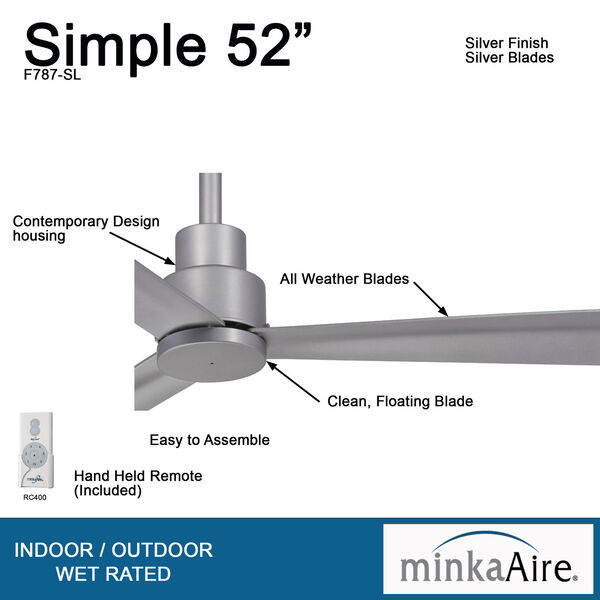 Simple Silver 52-Inch Outdoor Fan, image 4