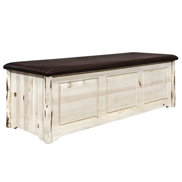 Montana Clear Lacquer Large Blanket Chest with Saddle Upholstery, image 1