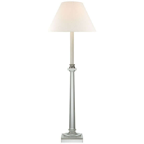 Swedish Column Buffet Lamp in Crystal with Linen Shade by Chapman and Myers, image 1