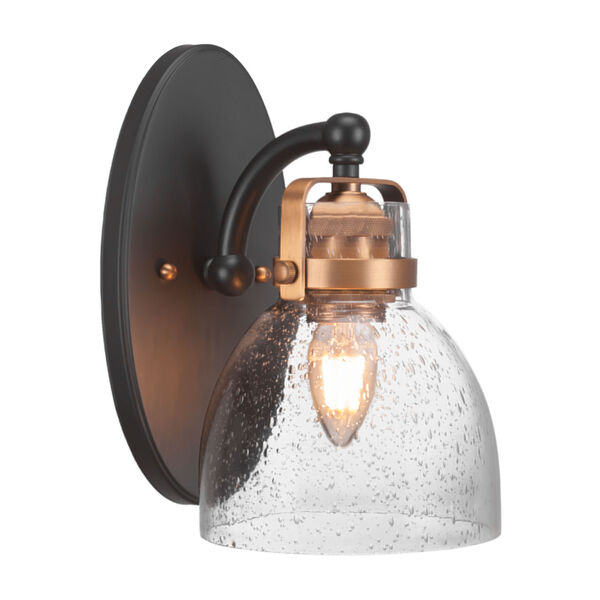 Easton Matte Black Brass One-Light Wall Sconce with Six-Inch Clear Bubble Glass, image 1