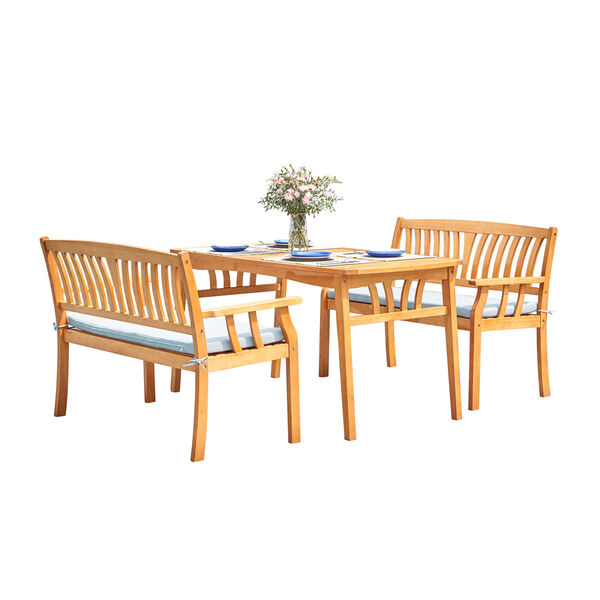 Kapalua Oil-Rubbed Honey Teak Three-Piece Wooden Outdoor Dining Set with Two Bench, image 7