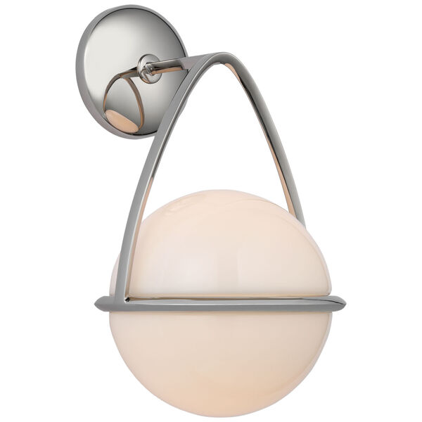 Lisette Bracketed Sconce in Polished Nickel with White Glass by AERIN, image 1