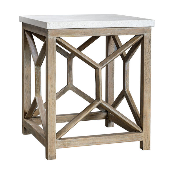Catali Ivory Limestone and Oatmeal Washed Wood End Table, image 1