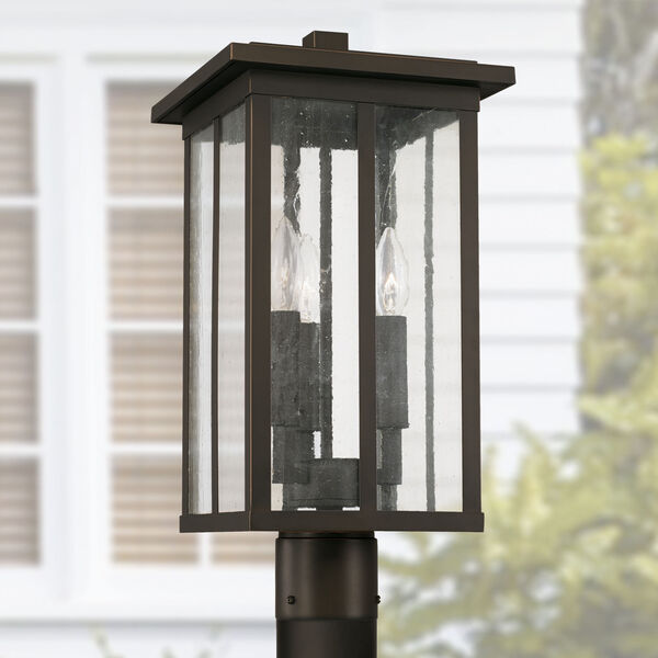 Barrett Oiled Bronze Three-Light Outdoor Post Lantern with Antiqued Glass, image 3