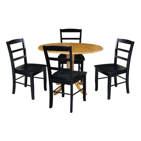Oak and Black 42-Inch Dual Drop Leaf Table with Four Ladder Back Dining Chair, Five-Piece, image 1