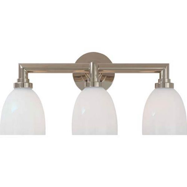 Wilton Triple Bath Light in Polished Nickel with White Glass by Chapman and Myers, image 1