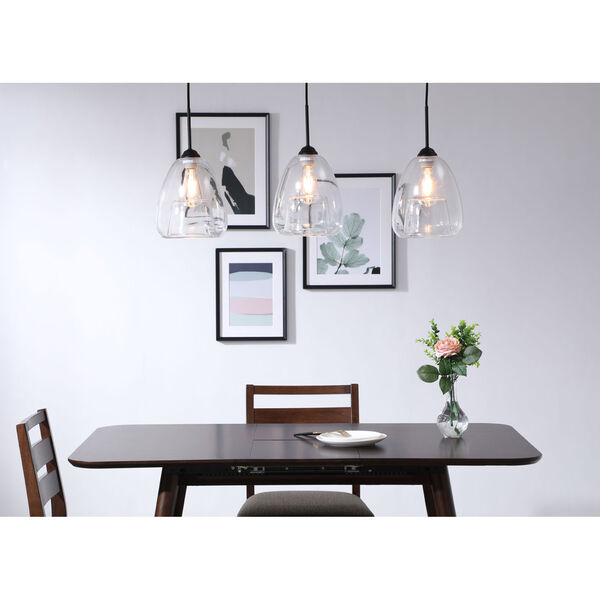 Kason Black 36-Inch Three-Light Pendant with Clear Glass, image 2