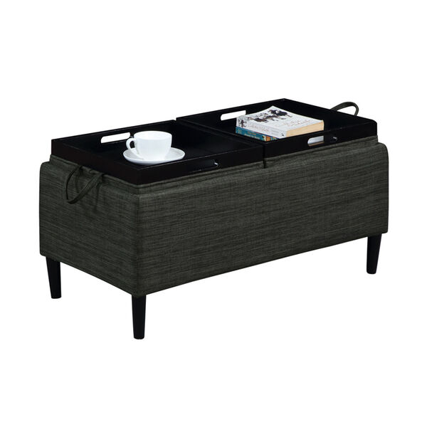 Designs4Comfort Dark Charcoal Gray Fabric Magnolia Storage Ottoman with Reversible Trays, image 3