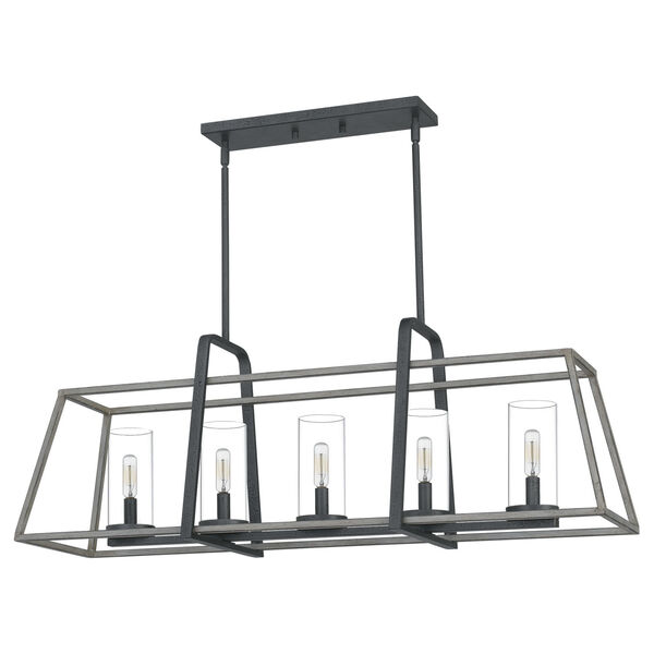 Linear Distressed Iron Five-Light Chandelier, image 3